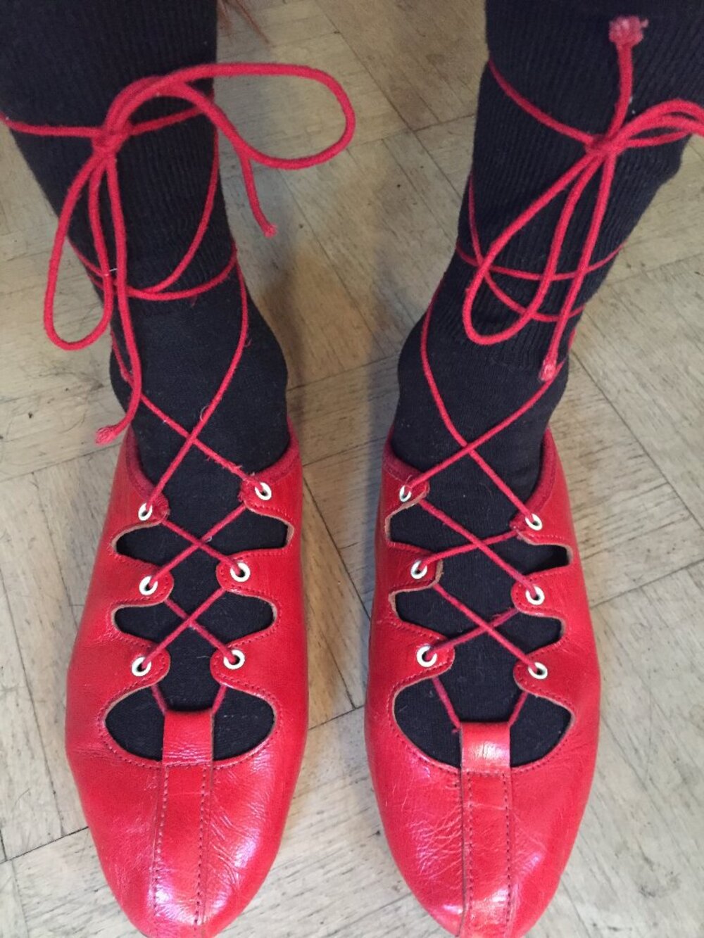 Hirica Red Lace-up Flats
